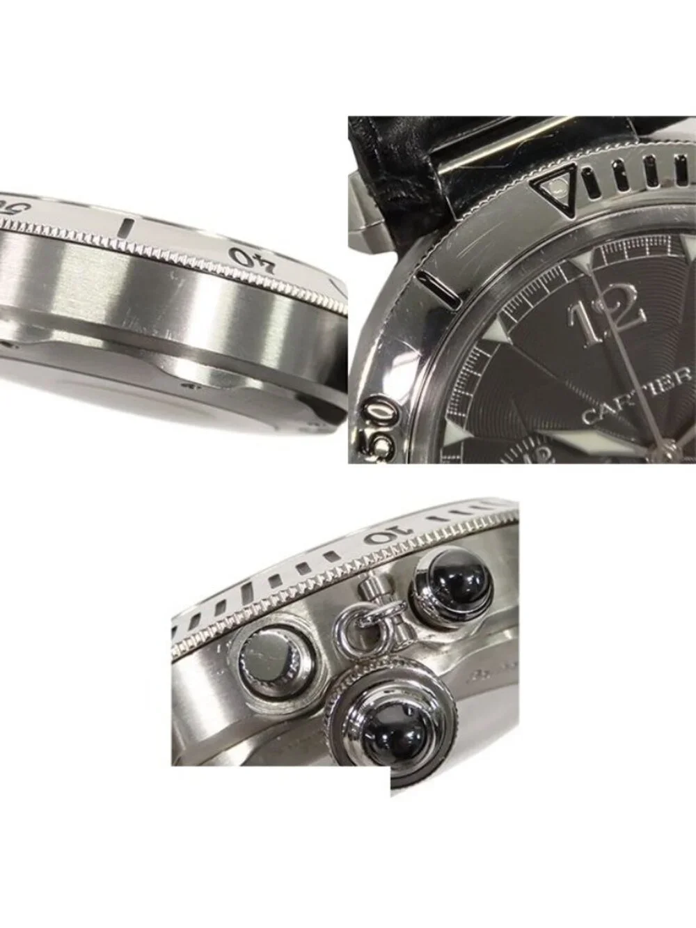 Cartier Pasha 38 Gray SS Leather Chronograph Watch Automatic